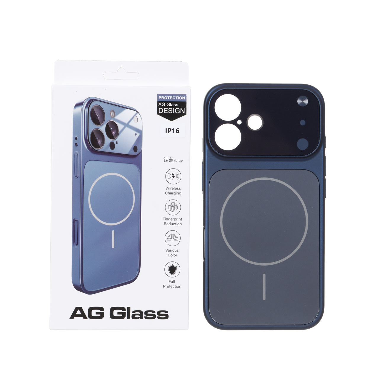قاب اورجینال AG Glass محافظ لنز برجسته براق Magsafe مدل Apple iPhone 16 - سرمه ای